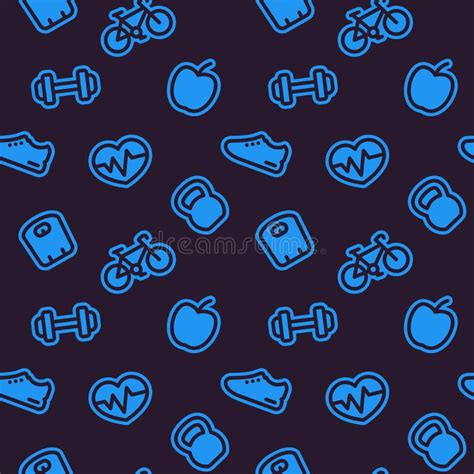 Fitness Seamless Pattern With Blue Fitness Icons Stock Vector