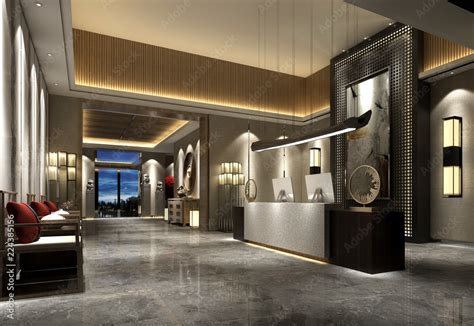 3d Render Of Luxury Hotel Lobby Reception Stock Illustration Adobe Stock