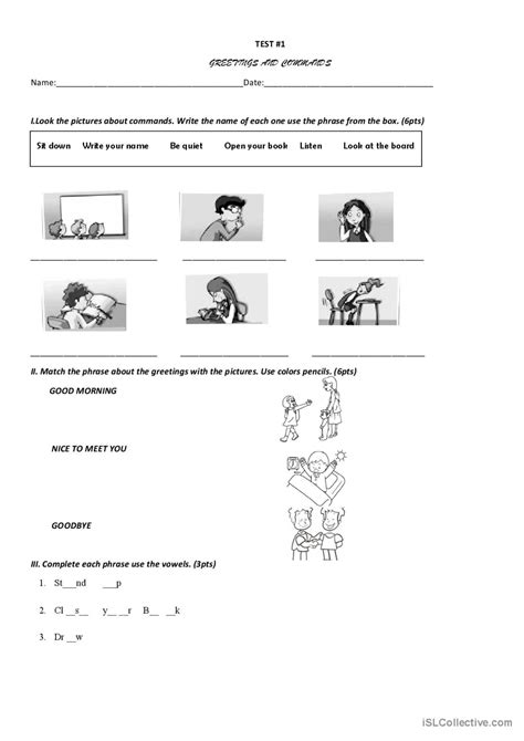 Greetings And Commands English Esl Worksheets Pdf Doc