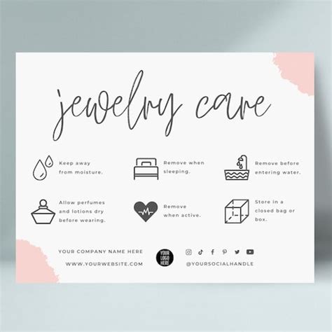 Jewelry Care Card Template Printable Jewellery Care Etsy