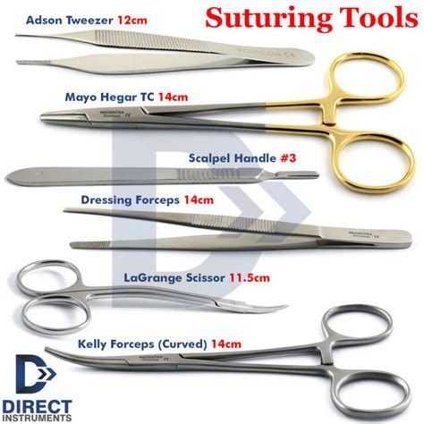 6pcs Surgical Suturing Instruments Kit Suture Needle Holder Tissue
