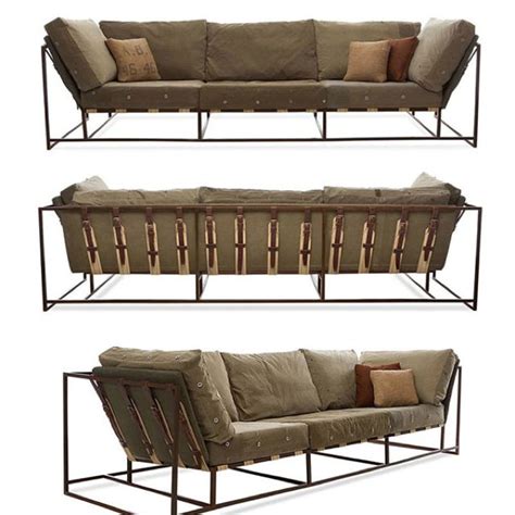 Your furniture and accessories should emphasize the primary materials of this style: Repurposed military grade industrial couch | Industrial style living room, Industrial interiors ...