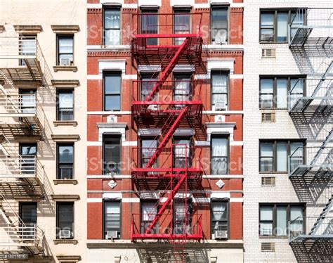 Exterior View Of Old Apartment Buildings In New York City Nyc Stock
