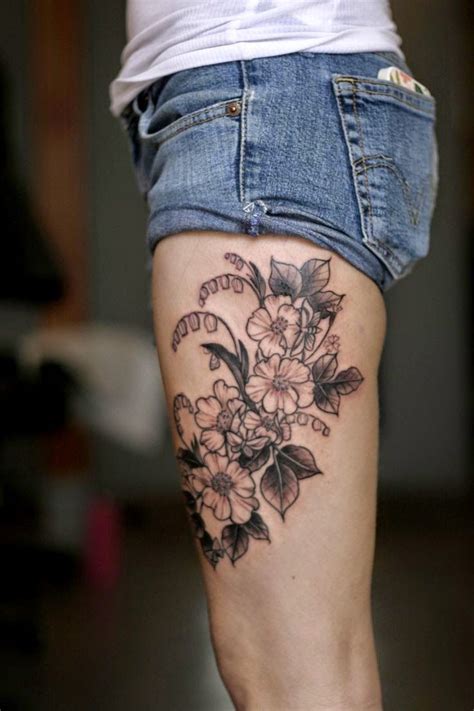 27 Best Flower Outline Thigh Tattoos For Women Images On