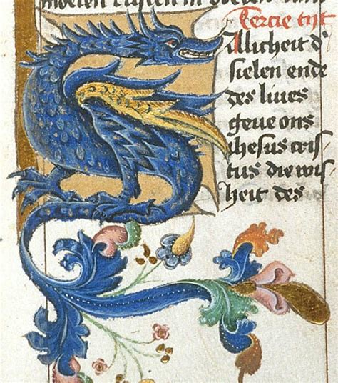 Medieval Illuminated Manuscripts Blue Dragon Cross Stitch Pattern Pdf