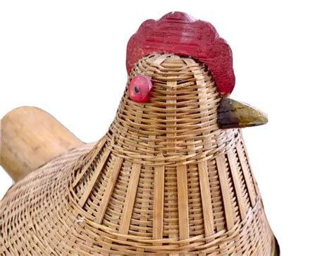 Vintage Wicker Chicken Basket Bamboo Splints With Lid China 11 3700 Picclick