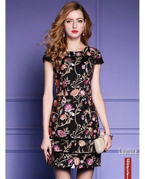 Black Embroidered Floral Bodycon Dress For Wedding Guest With Cap