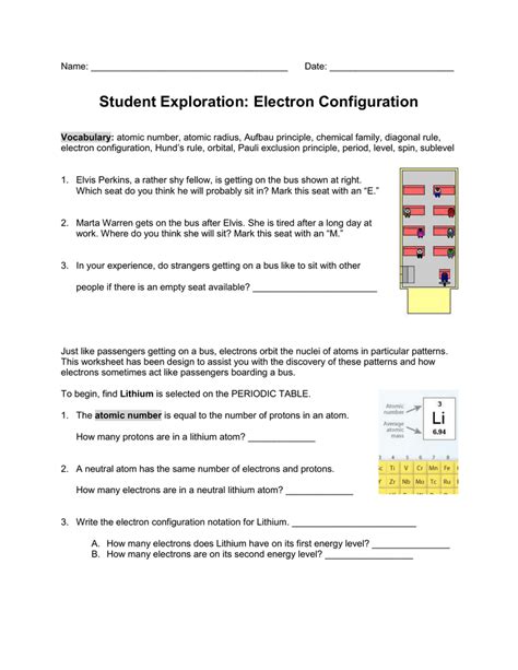 How are electrons arranged in elements with atomic numbers 1 through 10? Student Exploration: Electron Configuration