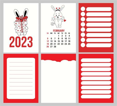 Vertikale Kalendervorlage Februar 2023 Mit Niedlichem Amor Kaninchen