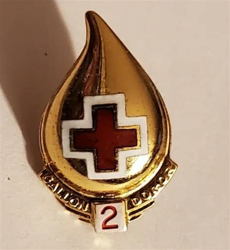 Vintage Enamel Red Cross Blood Donor Lapel Pin Pinback 2 Gallons 300
