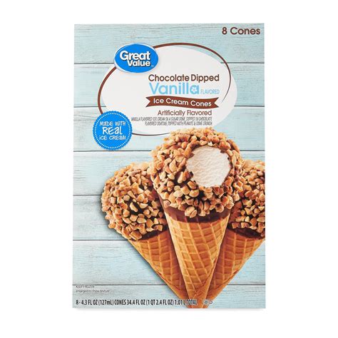 Great Value Chocolate Dipped Vanilla Flavored Ice Cream Cones 344 Oz