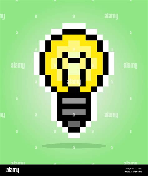 8 Bit Pixel Light Bulb Game Asset Object In Vector Illustration Stock