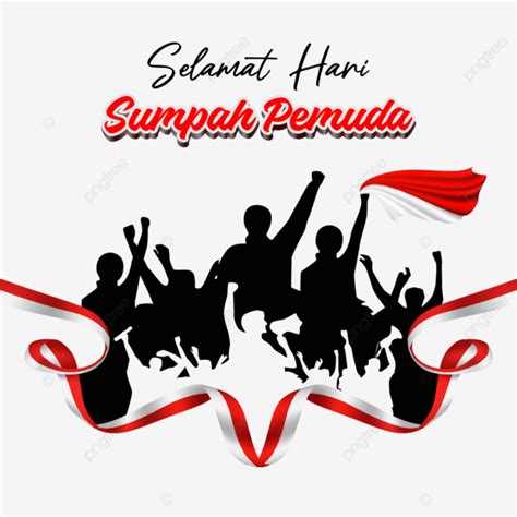 Hari Sumpah Pemuda Indonesia Flag With Youth Is Taking Oath Silhouette