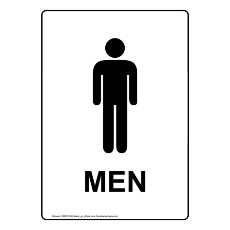 Portrait White Men Restroom Sign With Symbol Rrep 7010 Blackonwhite