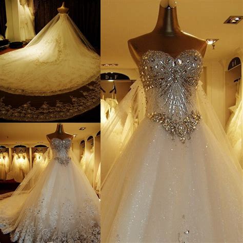 Custom Made Ball Gown Sweetheart Lace Crystal Beaded Diamond Formal