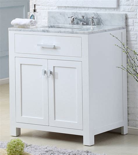 30 Pure White Single Sink Bathroom Vanity With Carrara White Marble Top