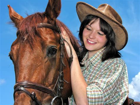 Portrait Of Young Cowgirl And Horse Stock Image Image Of Expressing