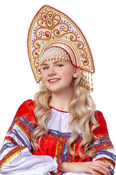 Traditional Russian Folk Costume Portrait Of A Young Beautiful Girl