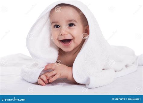 Smiling Beautiful Baby Child With White Towel Stock Photo Image Of