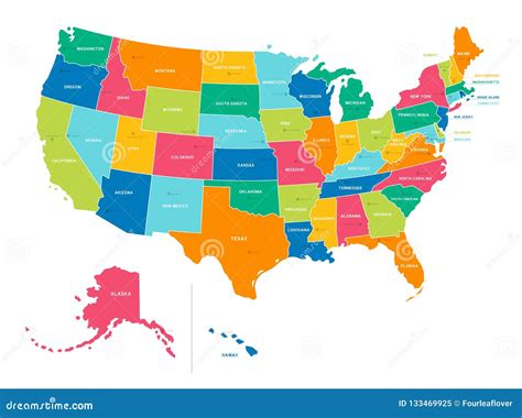 Gli Stati Uniti Mappa Politica Di Colori Luminosi Illustrazione