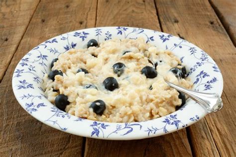 Blueberry Cheesecake Oatmeal With Rolled Oats Water Kosher Salt