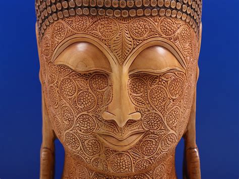 17 Wooden Buddha Head With Beautiful Carving Exotic India Art