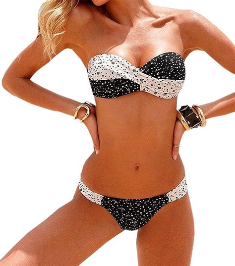 sonder stylish sexy women vintage black and white strapless bandeau top bathing suit