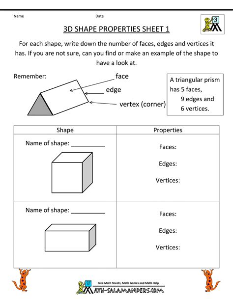 Printable Geometry Sheets 3d Shape Properties 1 1000×1294 Pixels