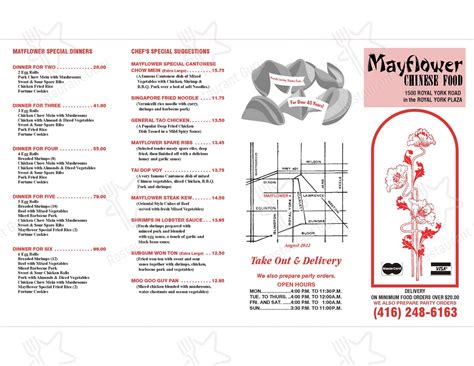 Menu at Mayflower Chinese Food restaurant, Toronto