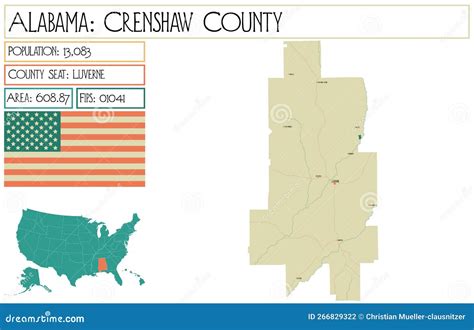 Map Of Crenshaw County In Alabama Usa Stock Vector Illustration Of