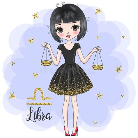 Hand Drawn Beaytiful Cute Little Libra Zodiac Girl Vector Illustration