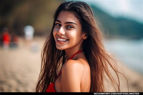 Hot Smiling Brunette Beach Pinup Babe By Aipixelmaster On Deviantart