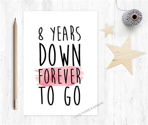 8th anniversary card 8 years down forever to go 8th wedding | Etsy