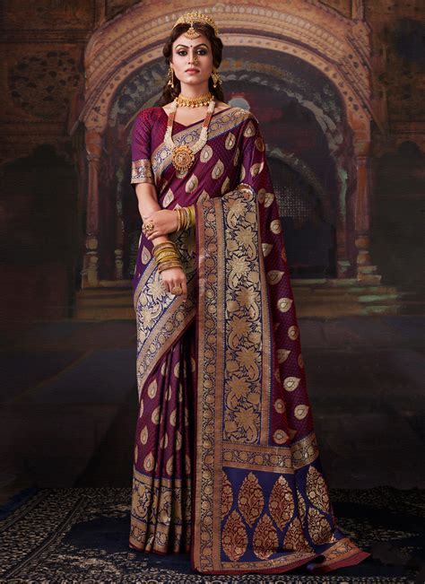 Shop Purple Banarasi Silk Classic Saree Online 163530 Saree