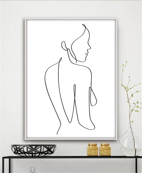 One Line Nude Drawing Female Body Line Art Woman Outline Etsy