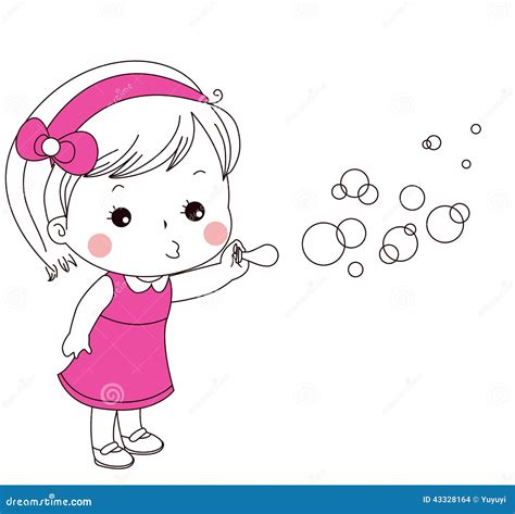 Cute Little Girl Blowing Bubbles Stock Vector Illustration Of White
