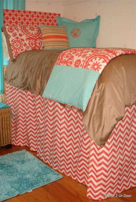 Tiffany And Coral Damask Dorm Bedding Set Dorm Bedding Decor Dorm Bedding Sets Girls Dorm