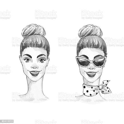 Hand Drawn Watercolor Female Face Smiling Women Black And White Stock Illustration Download
