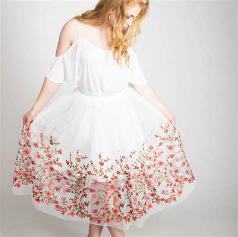 White Embroidered Tulle Flower Skirt By Cherilyn Leeson