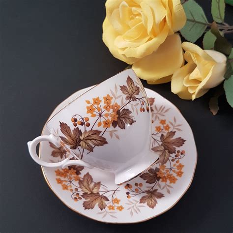 Tea Cup And Saucer Vintage Royal Vale English Bone China Orange