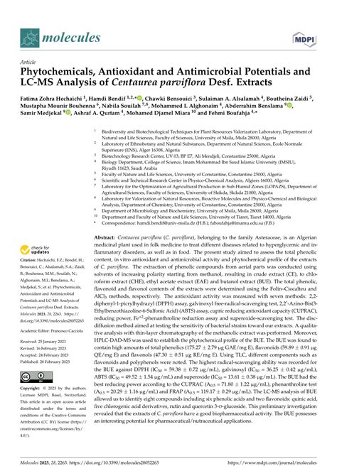 pdf phytochemicals antioxidant and antimicrobial potentials and lc ms analysis of centaurea