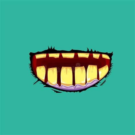 Vector Cartoon Funny Zombie Monster Mouth With Rotten Teeth Isolated On