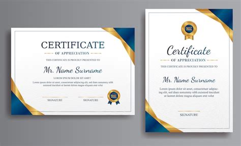 Premium Vector Blue And Gold Certificate With Badge And Border A4