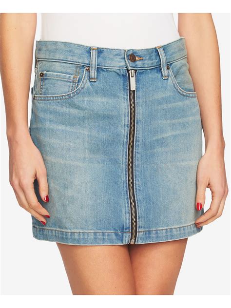 1 State Womens Blue Zip Front Denim Mini Casual Skirt 6 39376140423 Ebay