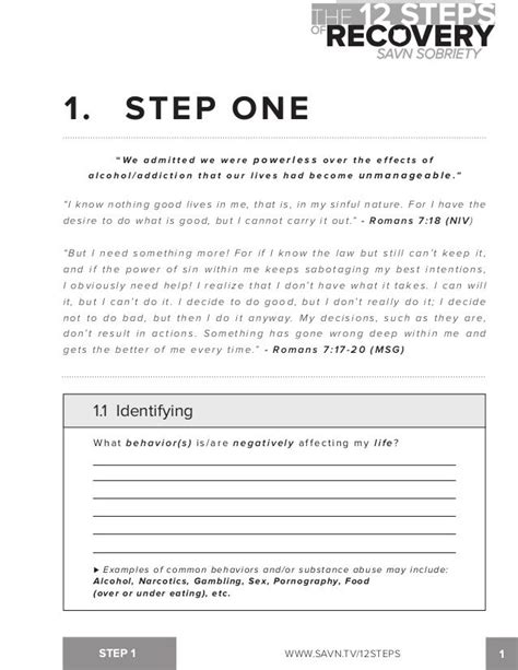 Step Alcoholics Anonymous Worksheet