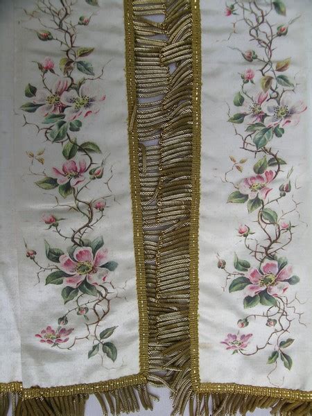 Antique Silk Hand Painted Altar Tabernacle Curtains With Goldfringe And