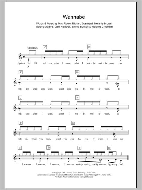 Wannabe Sheet Music The Spice Girls Piano Chordslyrics