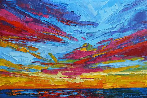 Beach Tropical Sunset Modern Impressionist Palette Knife Oil Painting