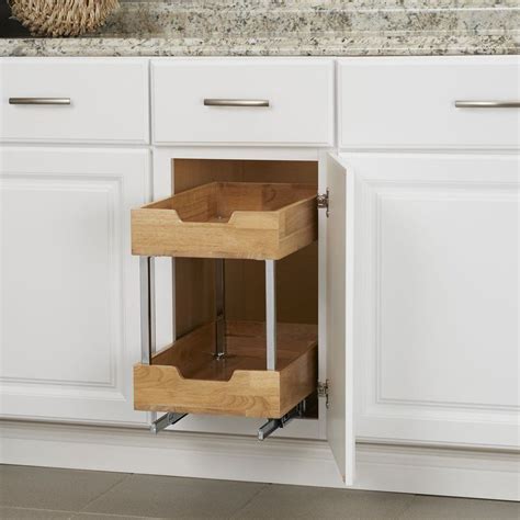 Our pantry cabinet has rollout shelves (like drawers), and the door front is attached to the top and bottom ones. 2 Tier Wood Pull Out Pantry in 2020 | Cabinet organization ...