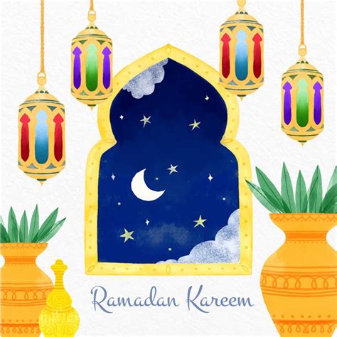 Premium Vector Watercolor Ramadan Kareem Illustration